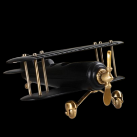 Gold & Black Wooden Vintage Handcrafted Decor Airplane | Retro Charm for Your Space